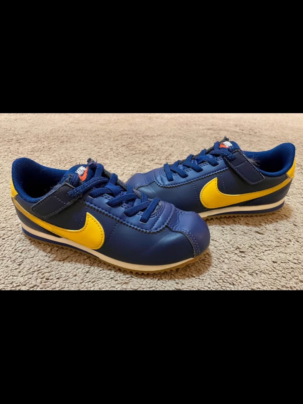 Nike Kids Cortez Sneaker - Navy with Yellow Swoosh